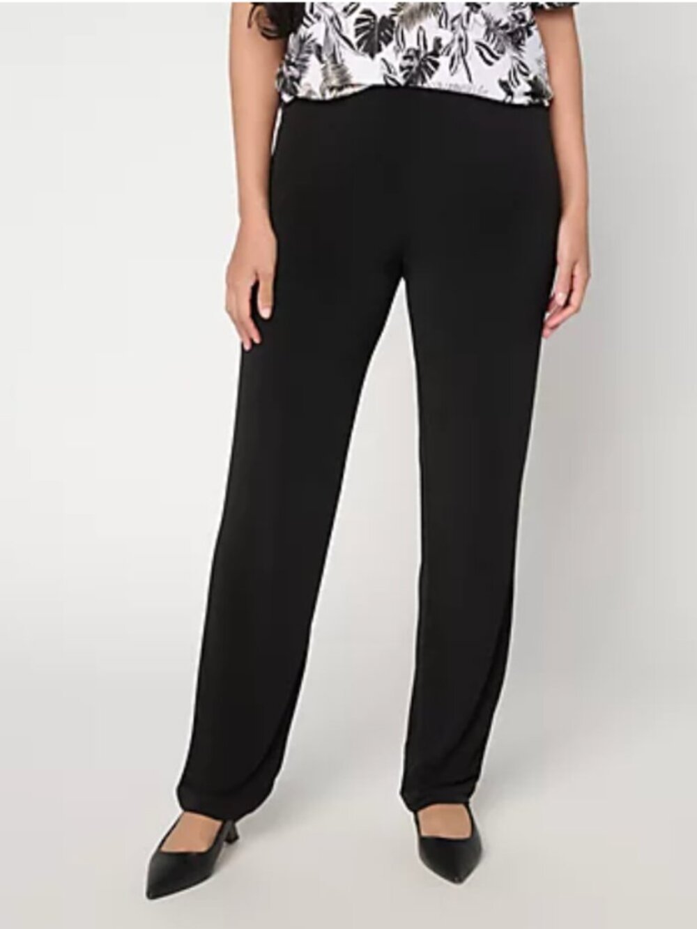 Susan Graver Essentials Liquid Knit Pants Black Straight Pull On Travel Pant L - Picture 2 of 3